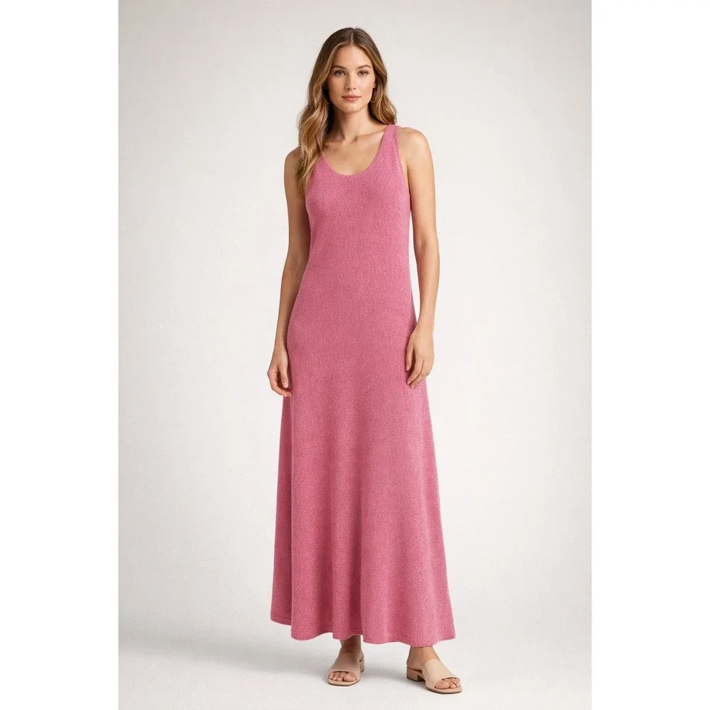 Daphnea Paris Knit‎ Maxi Dress Womens L Pink Sleeveless Barbiecore Coquette Chic